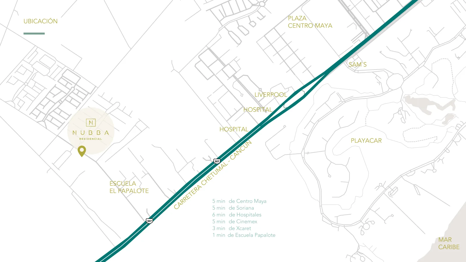 Mapa de ubicación de Nubba en Playa del Carmen